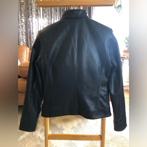 Allan Denis Genuine Leather Jacket Black With Silver Cutout Sz S EUC! - Picture 5 of 13